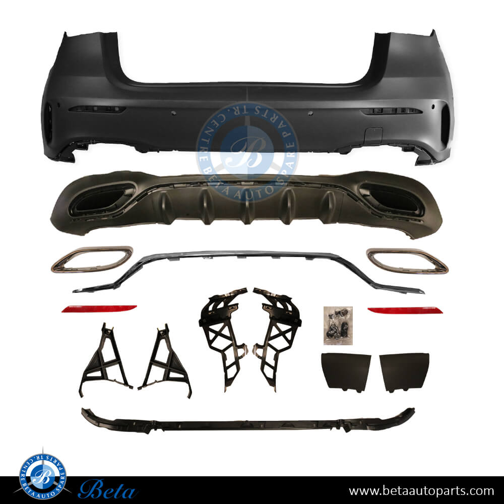Rear Bumper AMG Hatchback with Park Assist for Mercedes A-Class W177 2019-Up models, Part Number 1778804801 Rear Bumper AMG Hatchback with Park Assist for Mercedes A-Class W177 2019-Up models, Part Number 1778804801